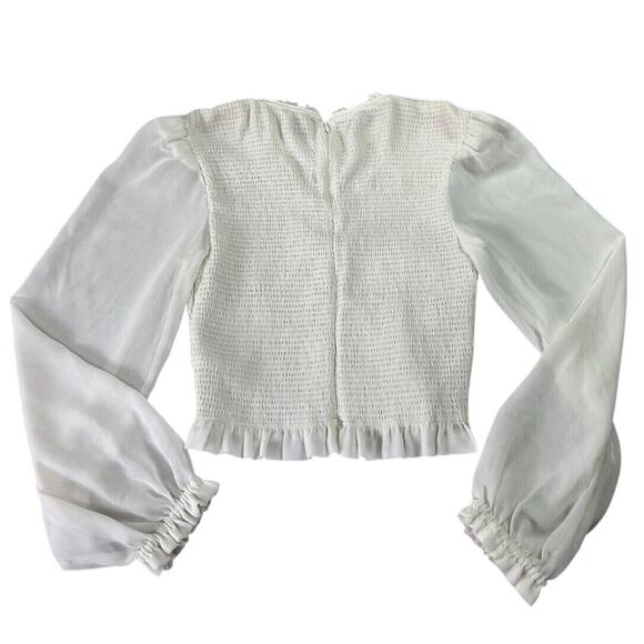 Aritizia Wilfred Tempest Blouse M White Light Birch Ruffles Balloon Sleeves - Picture 2 of 7